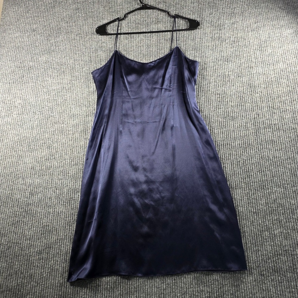 Rickie Freeman Teri Jon Navy Blue Satin Slip Dress V-Neck Spaghetti Strap Size 6